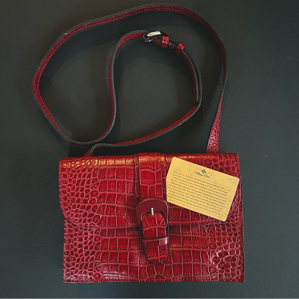 Patricia Nash Red Croc Leather Organizer Crossbody Bag nwot